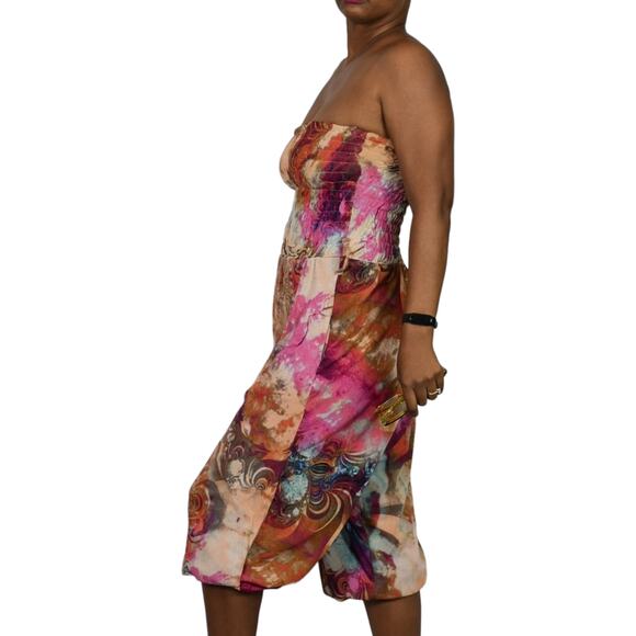 Vintage Apple Bottoms Harem Jumpsuit Pink Psychedelic Strapless Tube Y2K Small - Picture 3 of 16